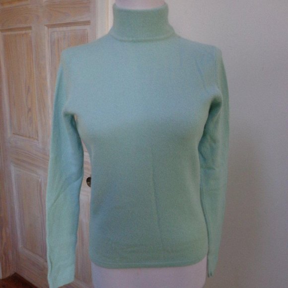VGUC -PRESWICK & MOORE Aqua Heather 100% Cashmere Mock Turtleneck Sweater Sz S - Picture 1 of 7